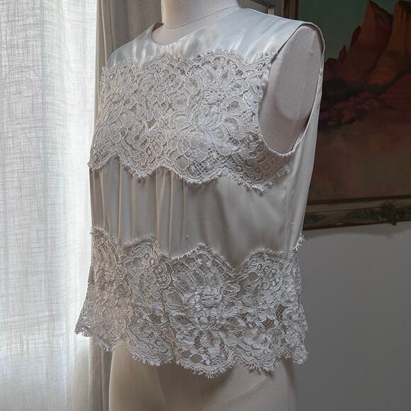 Silk Lace Blouse Vintage 90s Sleeveless Romantic Bridal Victorian Top M - Picture 3 of 10
